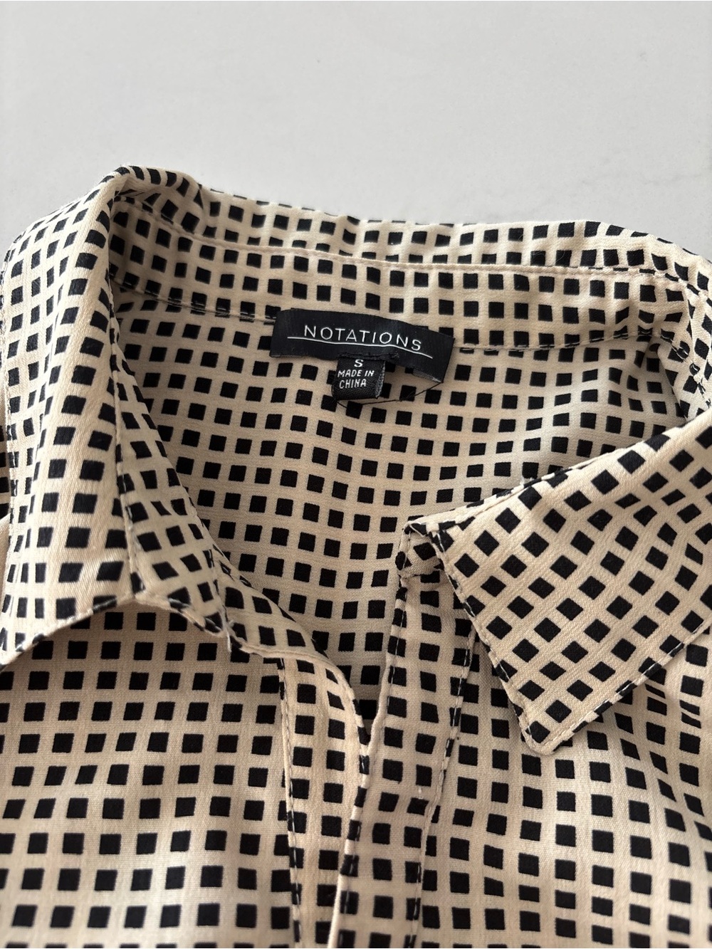 Notations Beige and Black Micro-Check Button Front Shirt - Picture 5 of 5